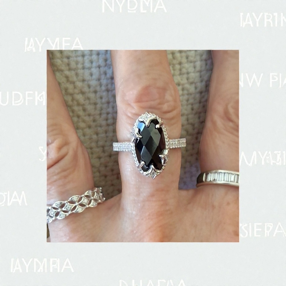🔥Black Spinel & White Zircon 6.85 ctw Celestial Ring in Rhodium Over Sterling - Picture 3 of 7